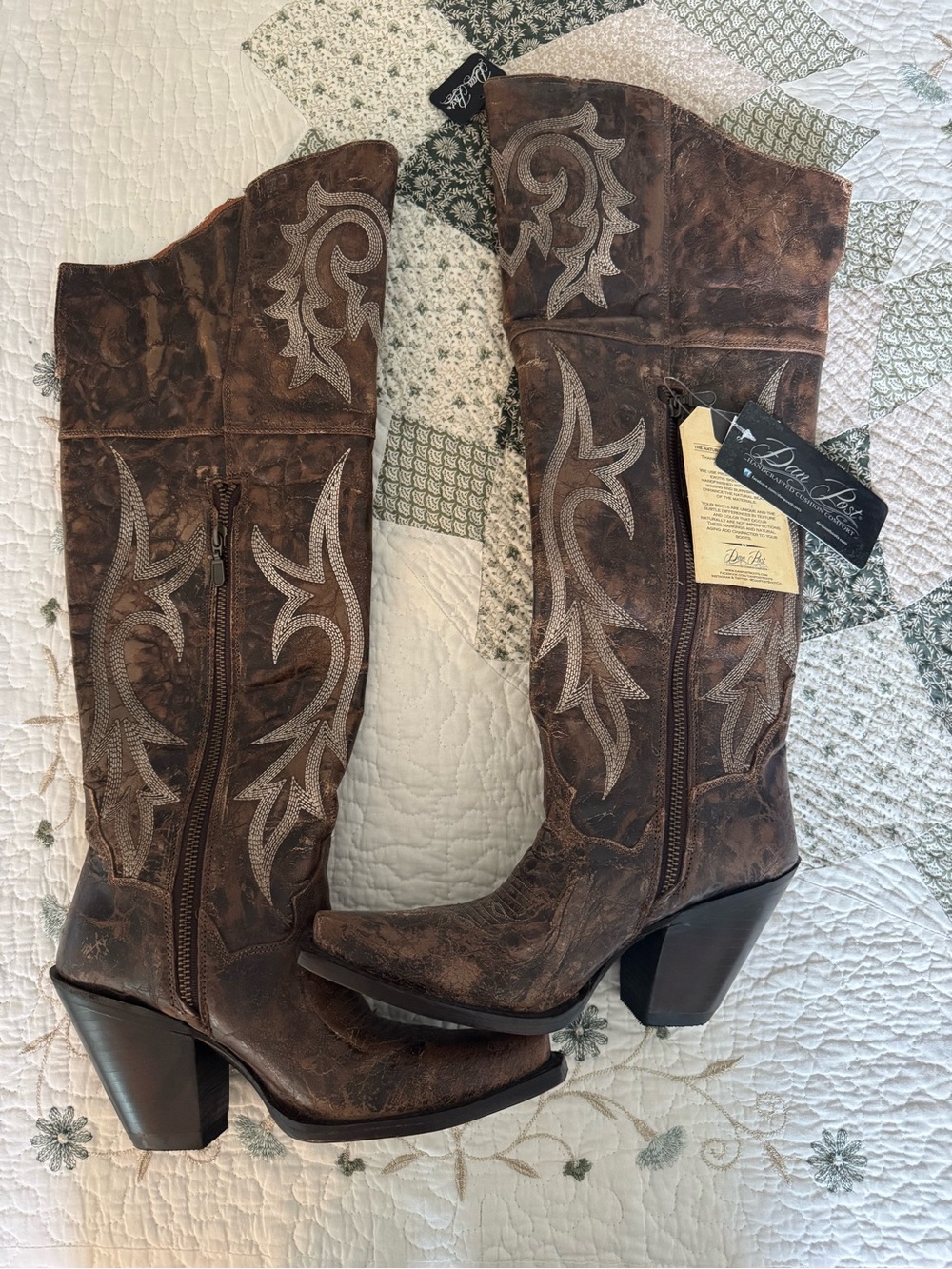 Dan Post Brown Distressed Leather Embroidered Cowboy Boots NWT